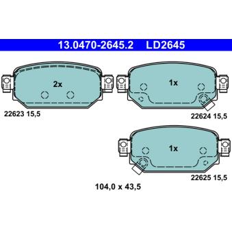 Jeu de 4 plaquettes de frein arrière ATE 13.0470-2645.2