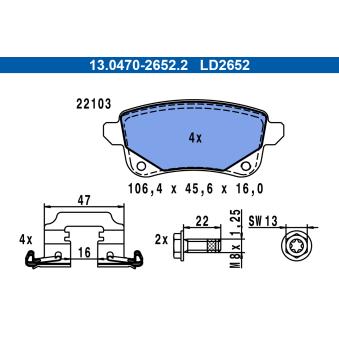 Jeu de 4 plaquettes de frein arrière ATE OEM 440608061R Jeu de 4 plaquettes de frein arrière ATE OEM 440608061R