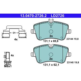 Jeu de 4 plaquettes de frein avant ATE OEM A0034205920