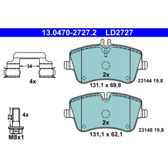 Jeu de 4 plaquettes de frein avant ATE OEM 0034202620