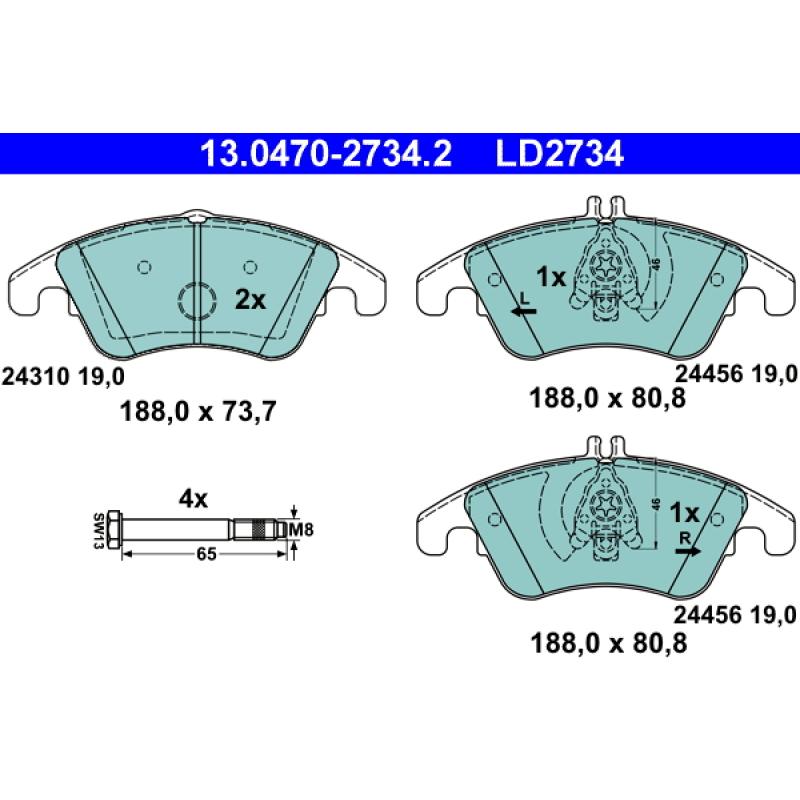 Jeu de 4 plaquettes de frein avant ATE 13.0470-2734.2 - Visuel 1