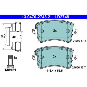 Jeu de 4 plaquettes de frein arrière ATE OEM 8K0698451D