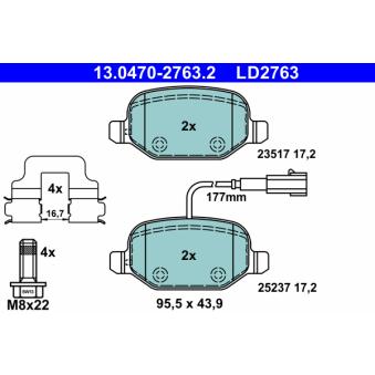 Jeu de 4 plaquettes de frein arrière ATE OEM 71770108