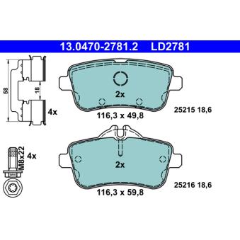 Jeu de 4 plaquettes de frein arrière ATE OEM 0064204120