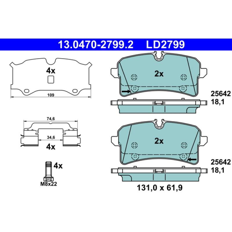 Jeu de 4 plaquettes de frein arrière ATE 13.0470-2799.2 - Visuel 1
