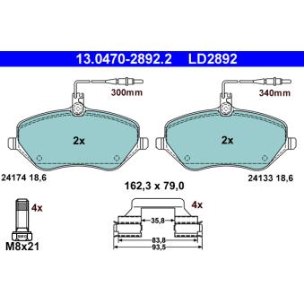Jeu de 4 plaquettes de frein avant ATE OEM 1611334980
