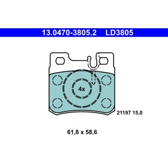 Jeu de 4 plaquettes de frein arrière ATE OEM A0014200220