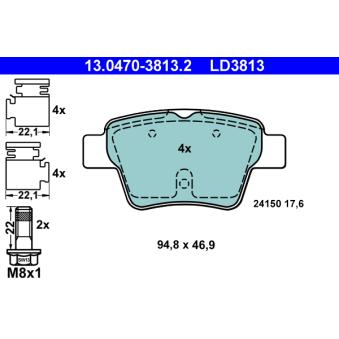 Jeu de 4 plaquettes de frein arrière ATE OEM 425440
