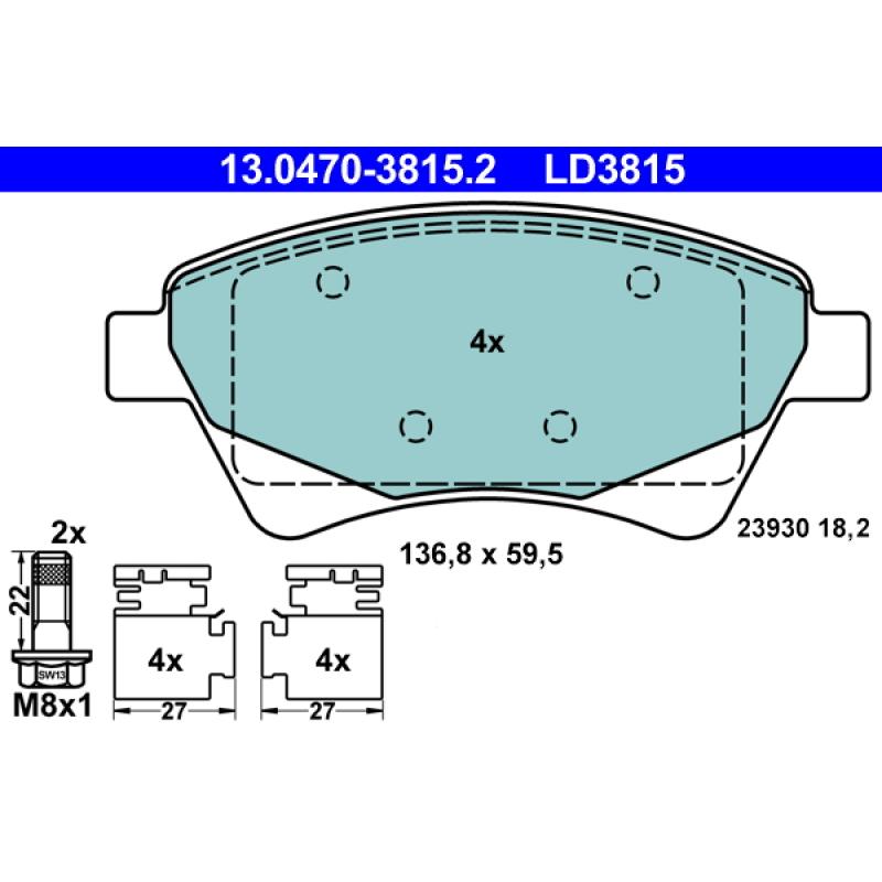 Jeu de 4 plaquettes de frein avant ATE 13.0470-3815.2 - Visuel 1