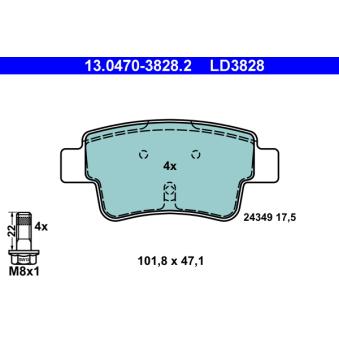 Jeu de 4 plaquettes de frein arrière ATE OEM 77363959