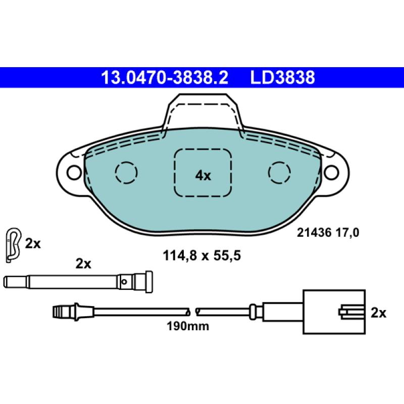 Jeu de 4 plaquettes de frein avant ATE 13.0470-3838.2 - Visuel 1