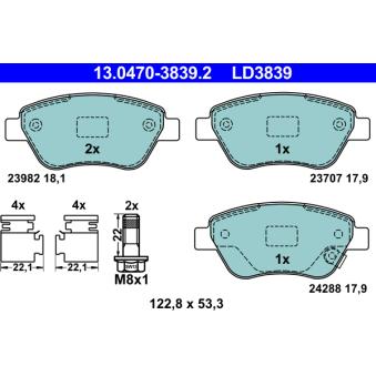 Jeu de 4 plaquettes de frein avant ATE OEM 93191698
