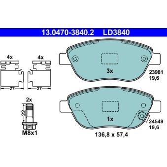 Jeu de 4 plaquettes de frein avant ATE OEM 1605354