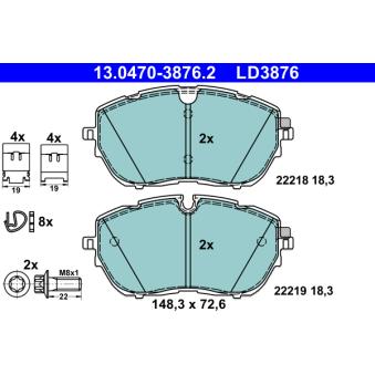 Jeu de 4 plaquettes de frein avant ATE 13.0470-3876.2 pour DS DS 9 E-TENSE 360 4x4 - 360cv