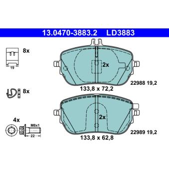 Jeu de 4 plaquettes de frein avant ATE OEM 0004206902