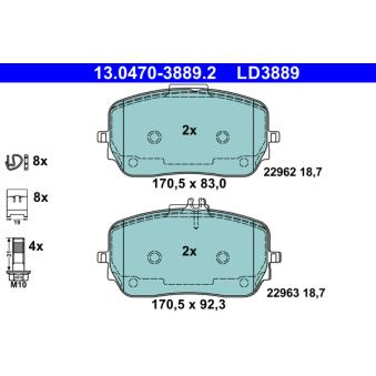 Jeu de 4 plaquettes de frein avant ATE OEM 0004201003 Jeu de 4 plaquettes de frein avant ATE OEM 0004201003