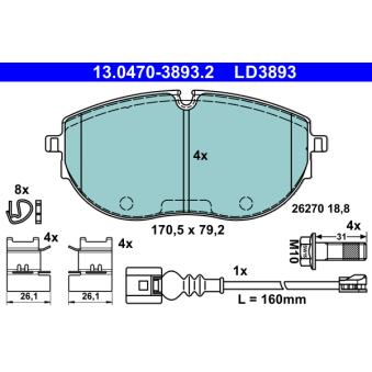 Jeu de 4 plaquettes de frein avant ATE OEM 7LA698151C