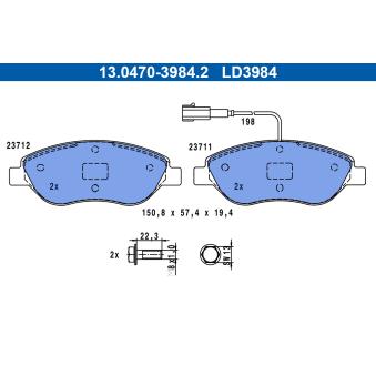 Jeu de 4 plaquettes de frein avant ATE OEM 77362196