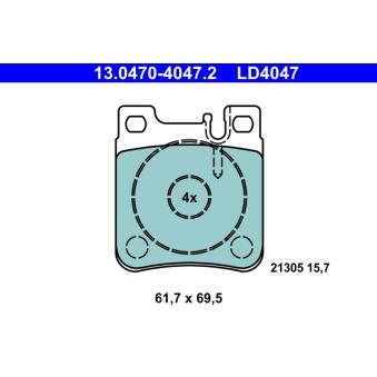 Jeu de 4 plaquettes de frein arrière ATE OEM 0024200520