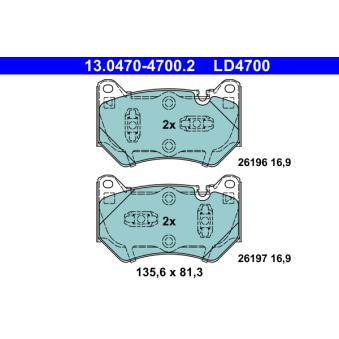 Jeu de 4 plaquettes de frein avant ATE OEM 80A698151C