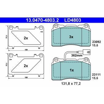 Jeu de 4 plaquettes de frein avant ATE OEM 77363336