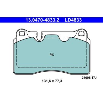 Jeu de 4 plaquettes de frein avant ATE OEM 8J0698151G