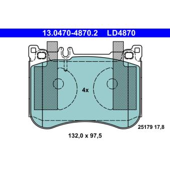Jeu de 4 plaquettes de frein avant ATE OEM A0064208820