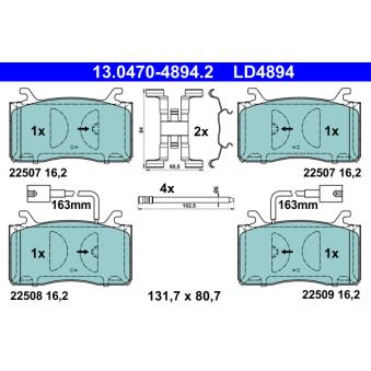 Jeu de 4 plaquettes de frein avant ATE OEM 77367677