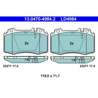 Jeu de 4 plaquettes de frein avant ATE OEM 0034200820