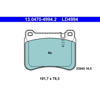 Jeu de 4 plaquettes de frein avant ATE OEM A0044205120