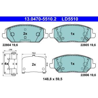 Jeu de 4 plaquettes de frein avant ATE OEM 58101G4A00