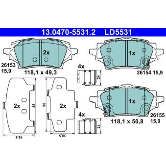 Jeu de 4 plaquettes de frein arrière ATE OEM 04466F4010
