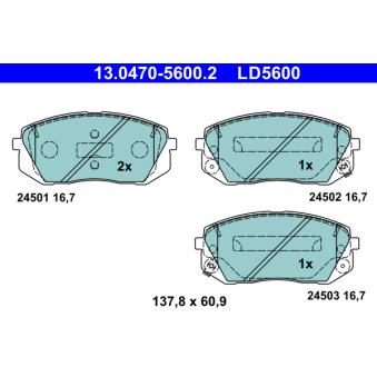 Jeu de 4 plaquettes de frein avant ATE OEM 581011DA00