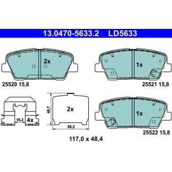 Jeu de 4 plaquettes de frein arrière ATE OEM 583022PA70