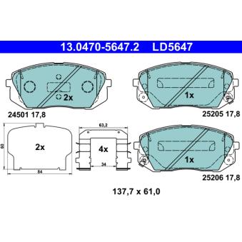 Jeu de 4 plaquettes de frein avant ATE OEM 58101B2A60
