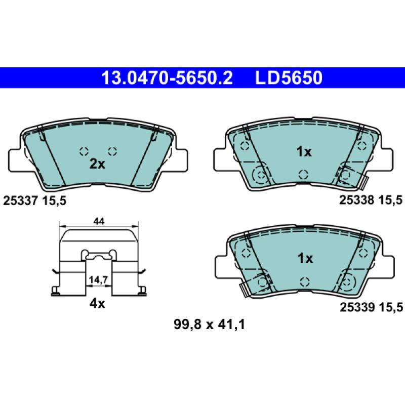 Jeu de 4 plaquettes de frein arrière ATE 13.0470-5650.2 - Visuel 1