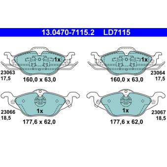 Jeu de 4 plaquettes de frein avant ATE OEM 9195607