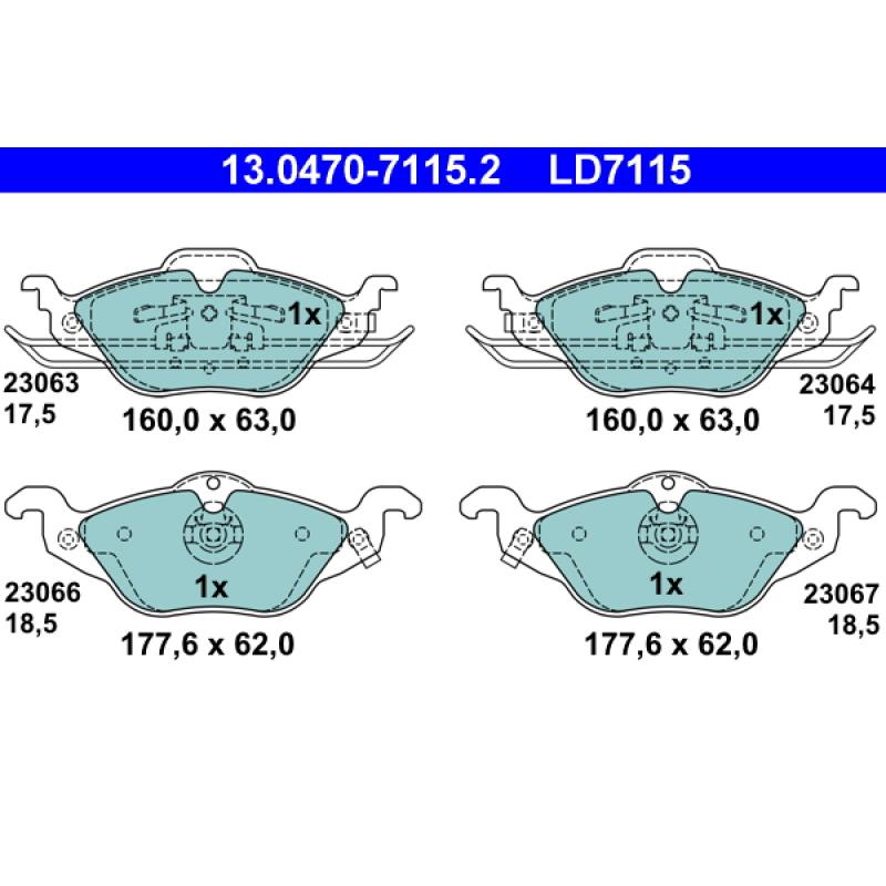 Jeu de 4 plaquettes de frein avant ATE 13.0470-7115.2 - Visuel 1