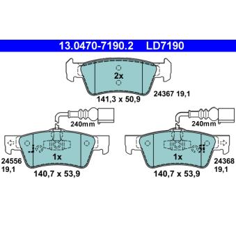 Jeu de 4 plaquettes de frein arrière ATE OEM 7L6698451 Jeu de 4 plaquettes de frein arrière ATE OEM 7L6698451