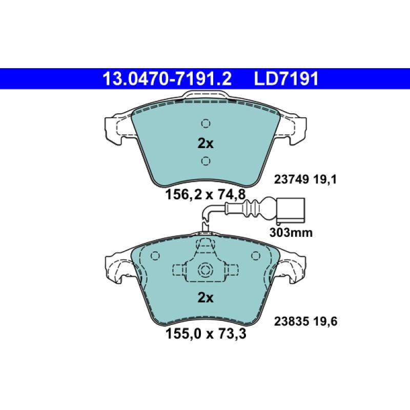 Jeu de 4 plaquettes de frein avant ATE 13.0470-7191.2 - Visuel 1
