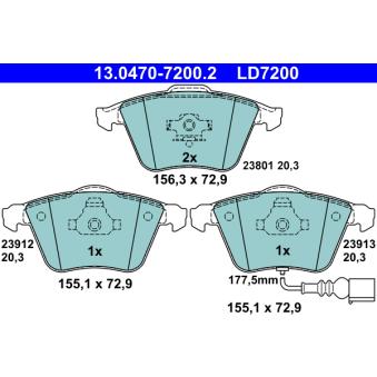 Jeu de 4 plaquettes de frein avant ATE OEM 1K0698151B