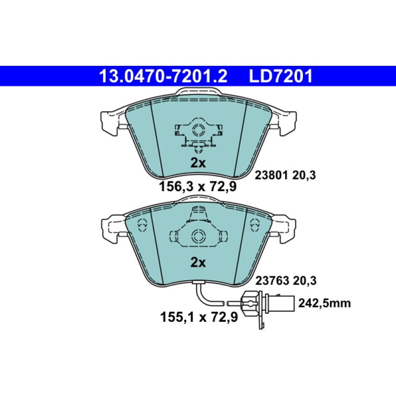 Jeu de 4 plaquettes de frein avant ATE 13.0470-7201.2 - Visuel 1
