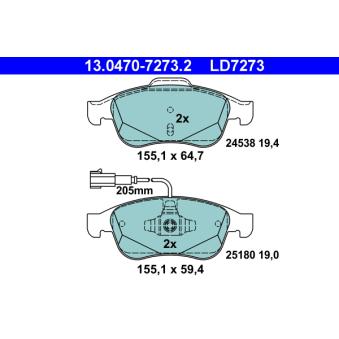 Jeu de 4 plaquettes de frein avant ATE OEM 77365355