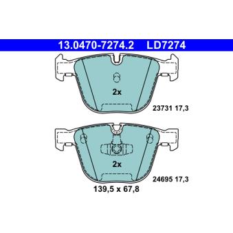 Jeu de 4 plaquettes de frein arrière ATE OEM 34216775342