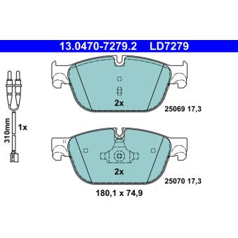 Jeu de 4 plaquettes de frein avant ATE OEM 1611839380
