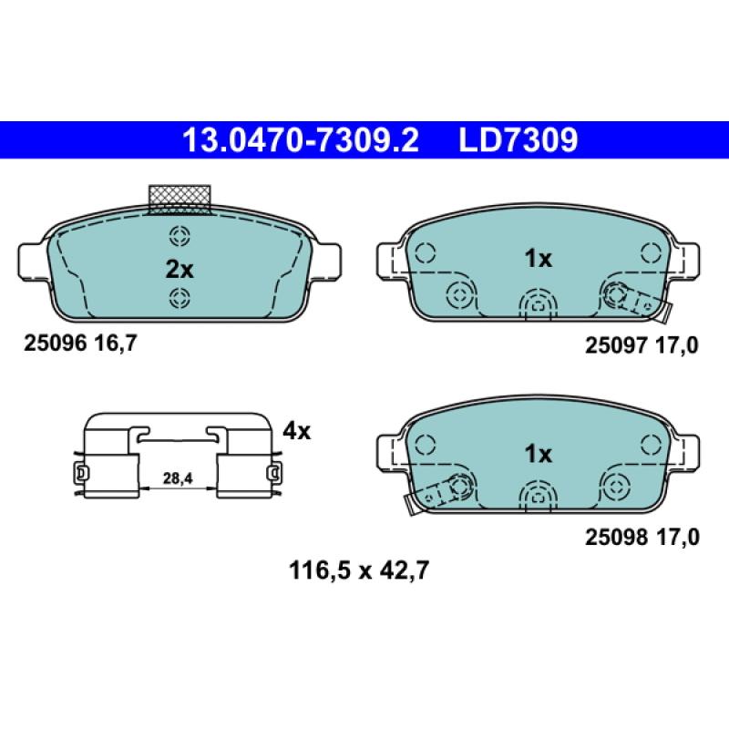 Jeu de 4 plaquettes de frein arrière ATE 13.0470-7309.2 - Visuel 1