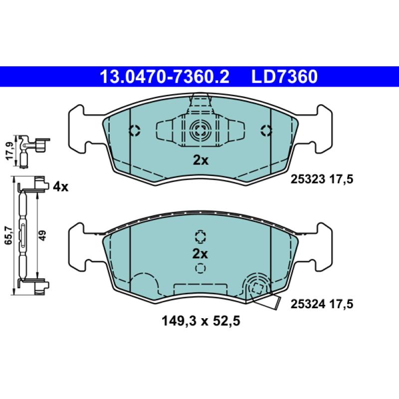 Jeu de 4 plaquettes de frein avant ATE 13.0470-7360.2 - Visuel 1