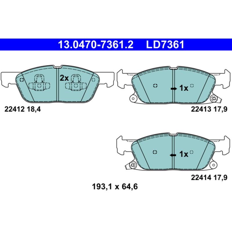 Jeu de 4 plaquettes de frein avant ATE 13.0470-7361.2 - Visuel 1