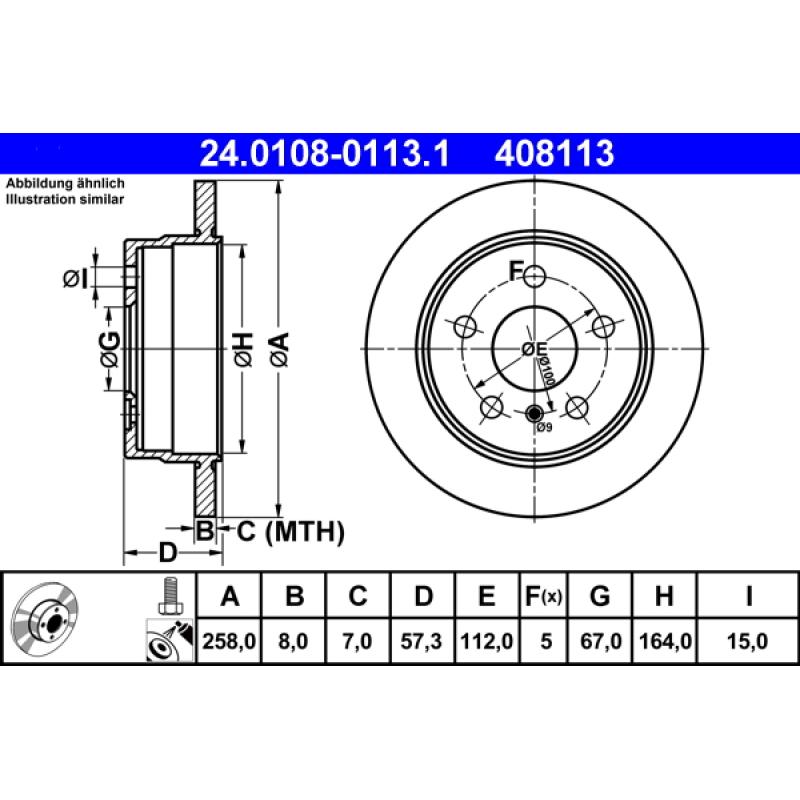 Jeu de 2 disques de frein arrière ATE 24.0108-0113.1 - Visuel 1