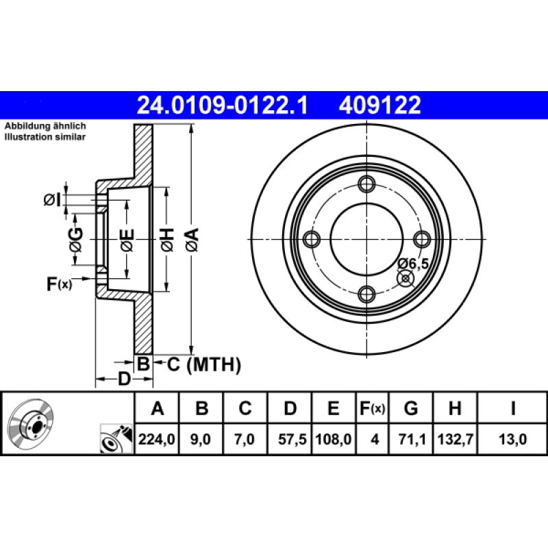 Jeu de 2 disques de frein arrière ATE 24.0109-0122.1 - Visuel 1
